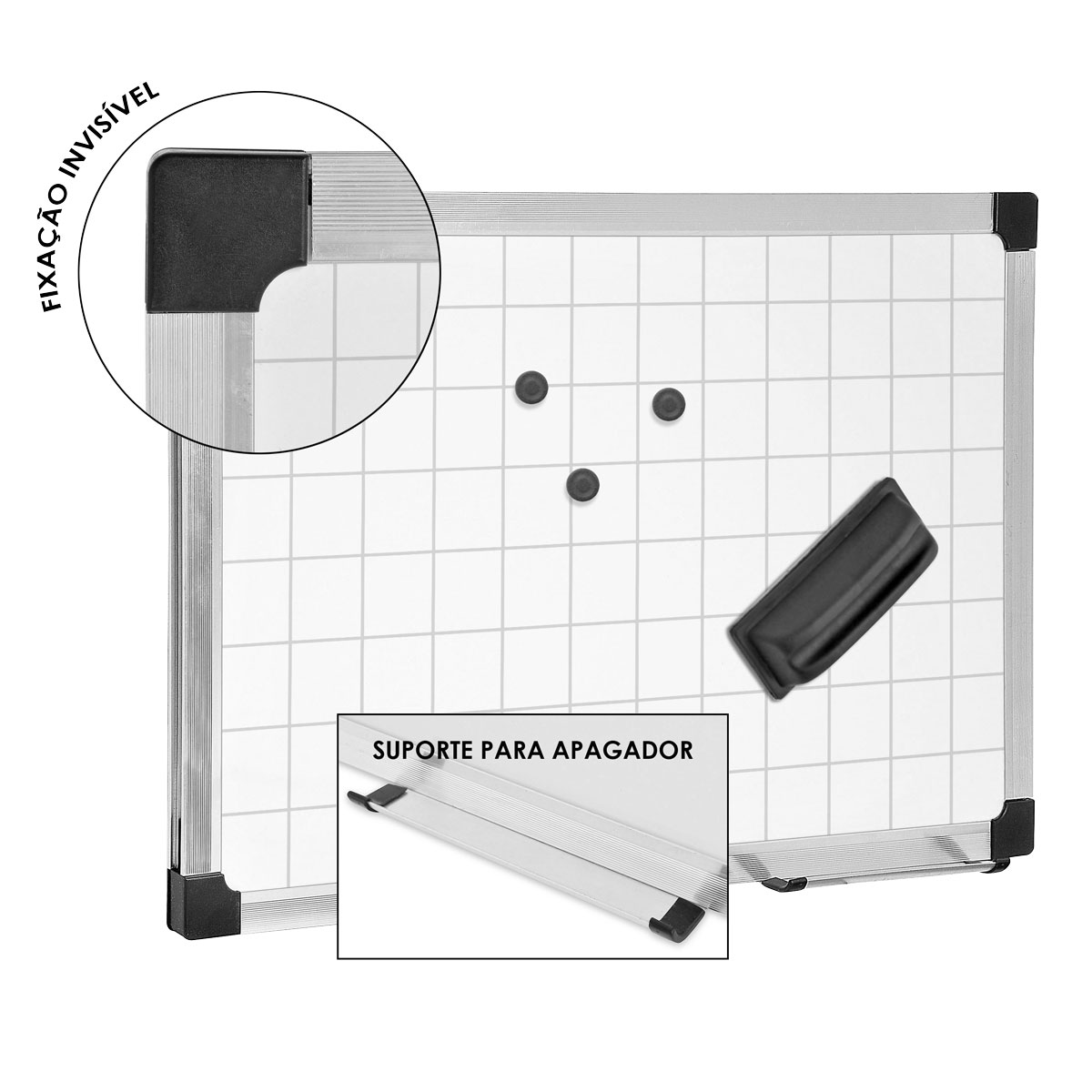 Quadro branco quadriculado magnético com moldura alumínio – PLUS - Image 2