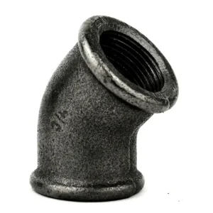 Cotovelo de raio pequeno 45° fêmea/fêmea ferro fundido preto
