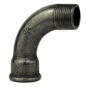 Cotovelo de raio grande 90° macho/fêmea ferro fundido preto